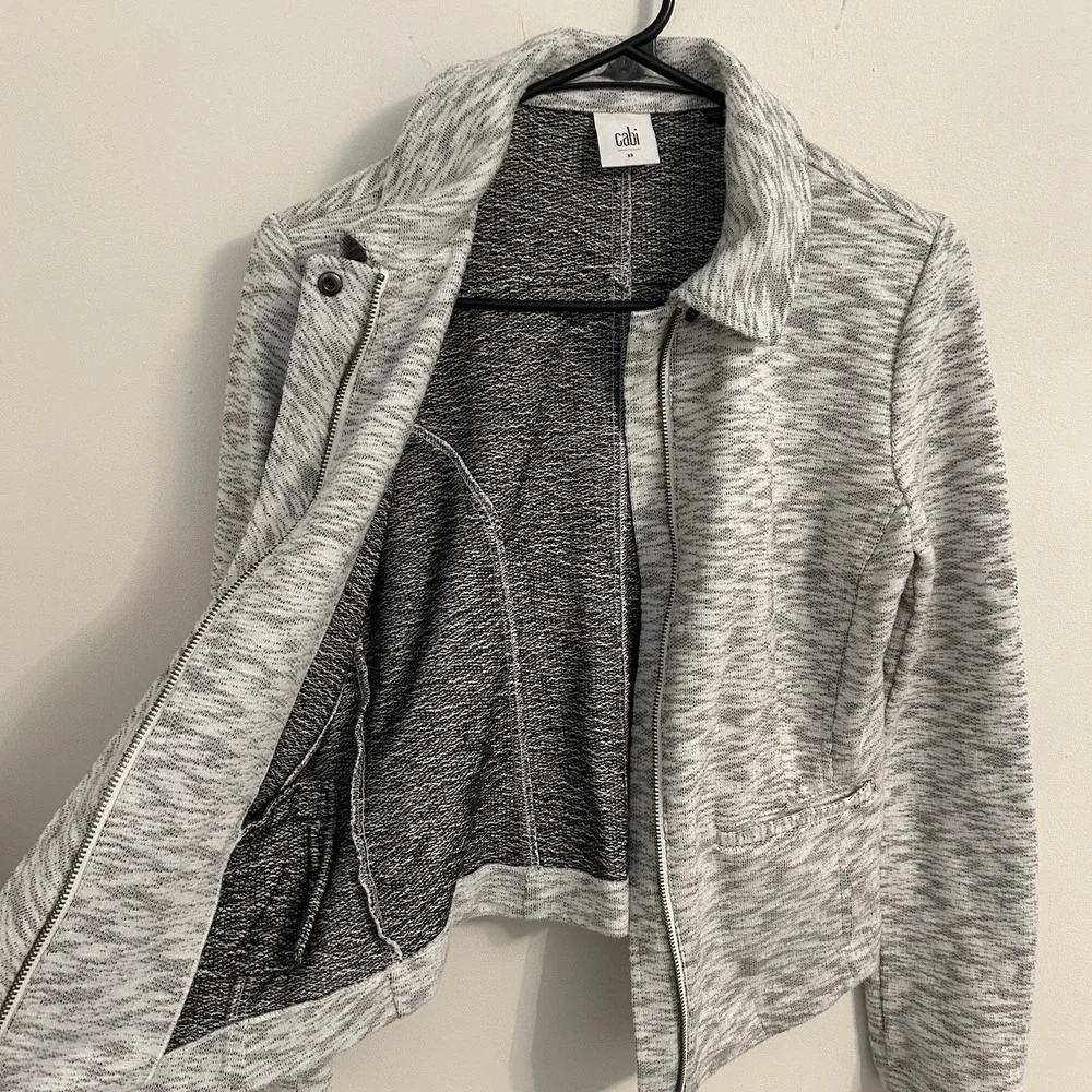 Cabi Neo Moto Sweater Jacket Light Heathered Gray‎ Zip Up Style 5102 Size XS